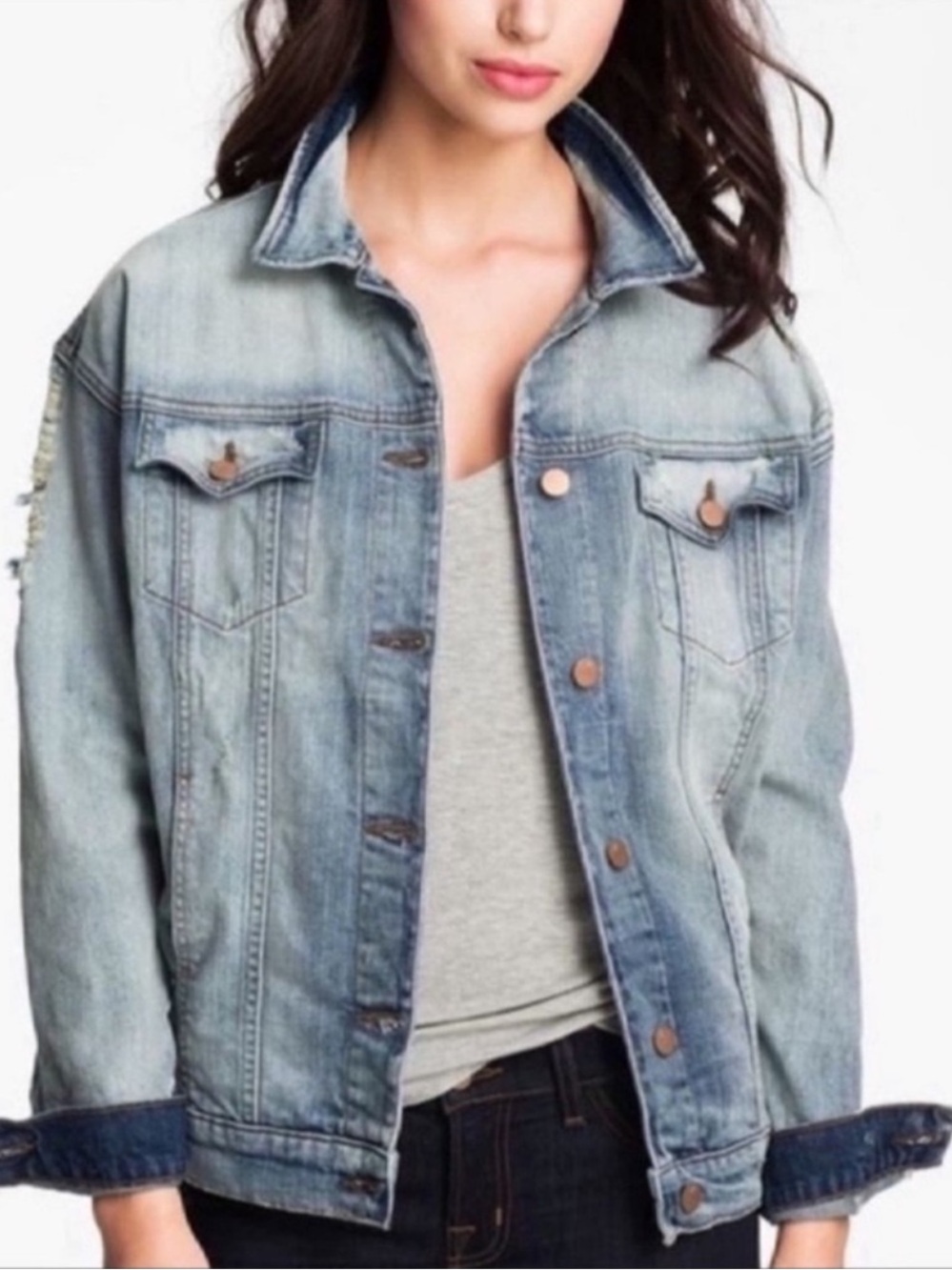 J BRAND Oversized Jean Jacket Destroyed Distressed Denim One Size
